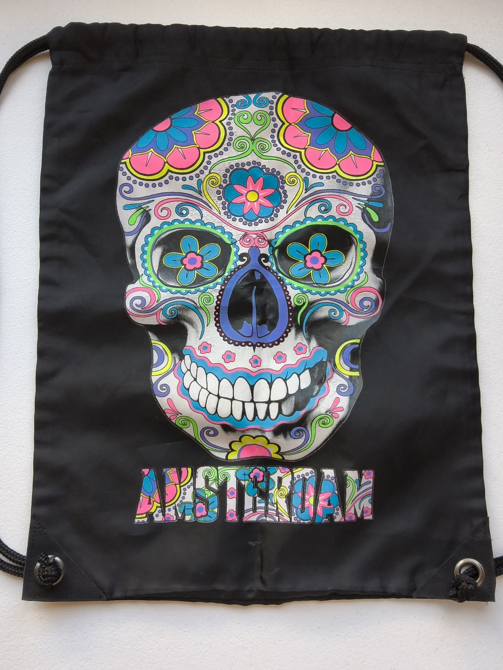 ​BagBase Amsterdam Sugar Skull Black Drawstring Gym Sack Bag Backpack Souvenir
